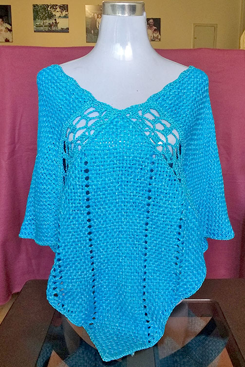 poncho verano calado con aplicaciones crochet hilo seda